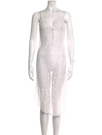 Pre-owned Vintage - Unbranded V-neck Midi Length Dress In White