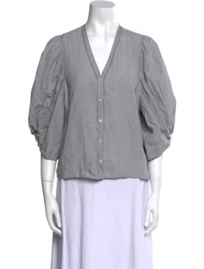 Pre-owned Vintage - Unbranded V-neck Three-quarter Sleeve Blouse In Gray