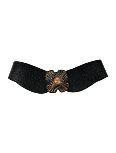 Pre-owned Vintage - Unbranded Wide Embossed Leather Belt In Black