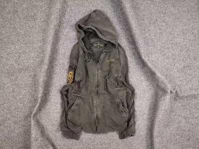 Pre-owned Vintage Ushuaïa Ibiza Usa Army Distressed Y2k Style Hoodie In Dark Green Gray
