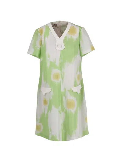 Pre-owned Vintage V-neck Mini Dress In Green