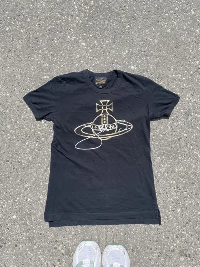 Pre-owned Vintage Vivienne Westwood T Shirt Gold Big Logo In Black