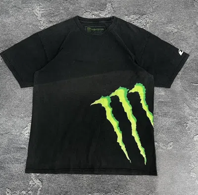 Pre-owned Vintage Washed Monster Energy Racing T-shirt Japan In Faded Black
