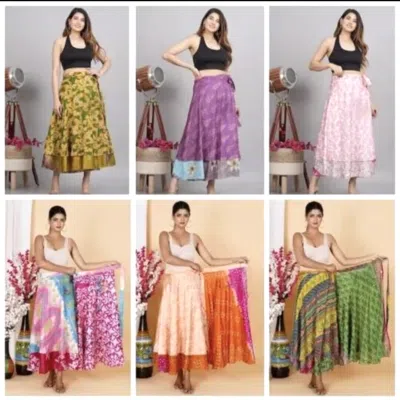 Pre-owned Vintage Wholesale 100pcs Lot  Silk Sari Wrap Skirts Recycled Magic Bohemian In Multicolor