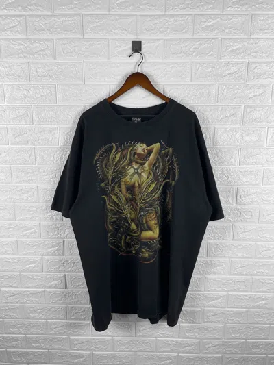 Pre-owned Vintage Wild Dragon Basilisk Girl T Shirt In Black