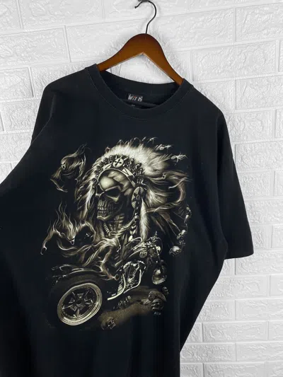 Pre-owned Vintage Wild Skull Biker T Shirt In Black