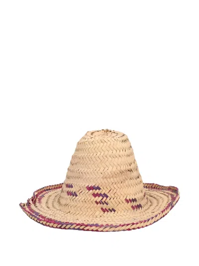 Pre-owned Vintage Woven Wide-brim Hat In Neutral