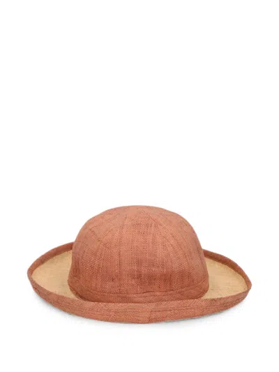 Pre-owned Vintage Woven-design Wide-brim Hat In Orange