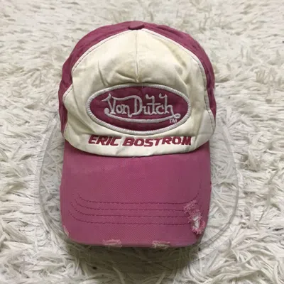 Pre-owned Vintage X Von Dutch Distressed Von Dutch Buckle Adjustable Cap In Pink/white