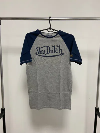Pre-owned Vintage X Von Dutch T-shirt Vintage Big Logo Blue Sleeve In Grey/blue
