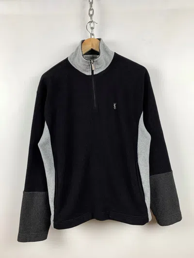 Pre-owned Vintage X Ysl Pour Homme 90's Vintage Yves Saint Laurent Ysl Fleece Zip 1/4 Sweatshirt In Black/grey