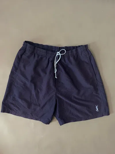 Pre-owned Vintage X Ysl Pour Homme 90's Yves Saint Laurent Vintage Ysl Navy Shorts Small Logo