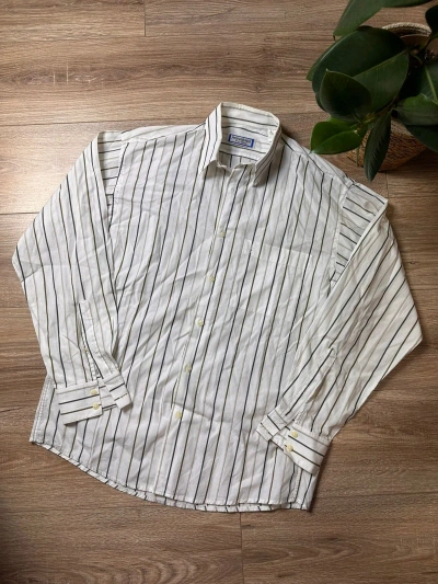 Pre-owned Vintage X Ysl Pour Homme Ysl Shirt Button Up Striped Vintage Yves Saint Laurent In White