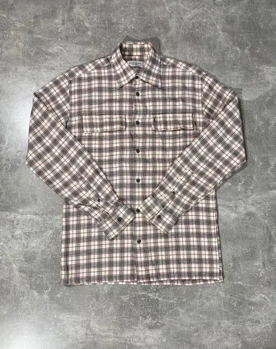 Pre-owned Vintage X Yves Saint Laurent Checkered Flannel Double Pocket Shirt In Beige Brown