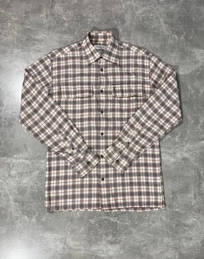 Pre-owned Vintage X Yves Saint Laurent Checkered Flannel Double Pocket Shirt In Beige Check