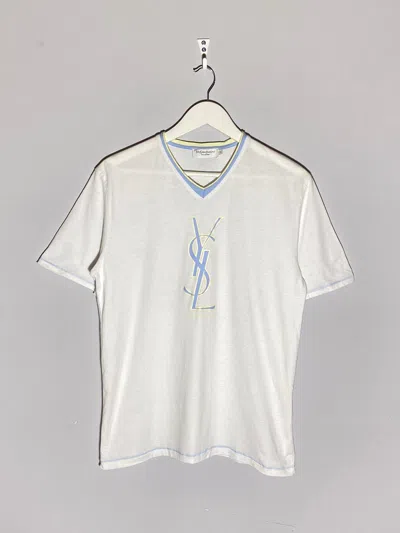 Pre-owned Vintage X Yves Saint Laurent Vintage Y2k Big Logo Luxury T-shirt In White