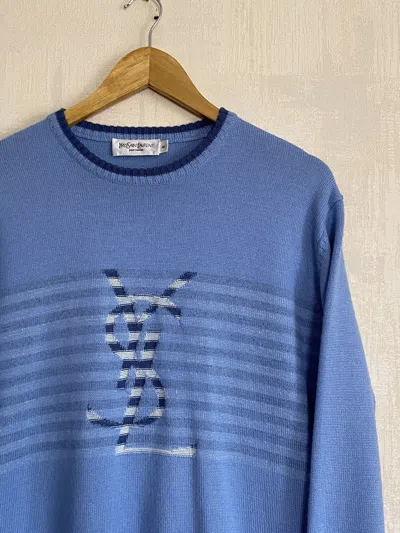 Pre-owned Vintage X Yves Saint Laurent Vintage Ysl Saint Laurent Big Logo Knit Sweater In Blue