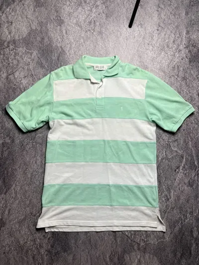 Pre-owned Vintage X Yves Saint Laurent Vintage Yves Saint Laurent Ysl Pastel Striped Polo Tee In Green/white