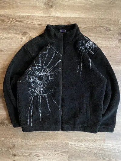 Pre-owned Vintage Y2k Aop Deep Pile Fleece Jacket In Black