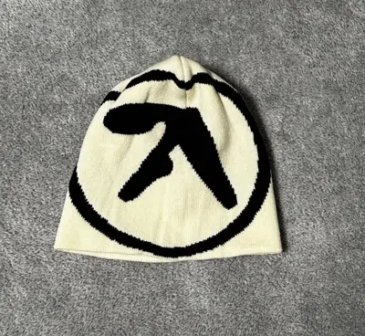 Pre-owned Vintage Y2k Aphex Twin Knit Logo Beanie Hat Japan Style In Beige