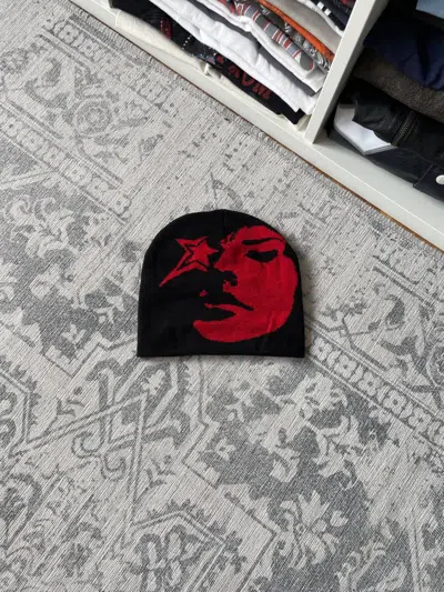 Pre-owned Vintage Y2k Beanie Hat Avant Garde Big Star Face Japanese In Black