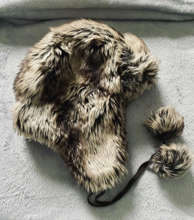 Pre-owned Vintage Y2k Fuzzy Ushanka Warm Trapper Grey Hat Faux Fur In Mix