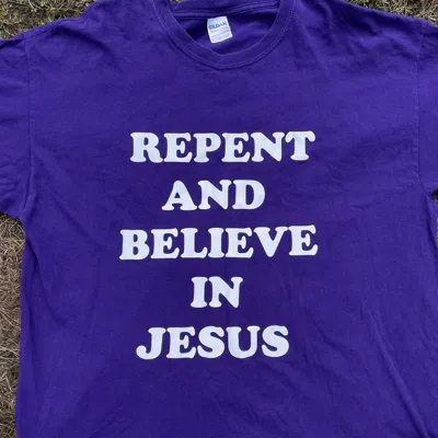 Pre-owned Vintage Y2k God Tee 90's Believe Jesus Satan L In Purple