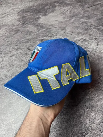 Pre-owned Vintage Y2k Italia England Archival Soccer Blokecore Style Cap Hat In Blue