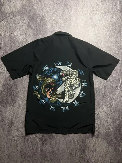 Pre-owned Vintage Y2k Japan Dragon Animal Style Hawaiian Shirt In Black