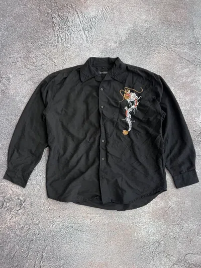 Pre-owned Vintage Y2k Japan Dragon Avant Garde Archival Samurai Style Shirt In Black
