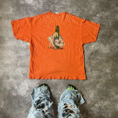 Pre-owned Vintage Y2k “ Sexy Milf Ass Porno Style “ Funny Slogan Tee In Orange