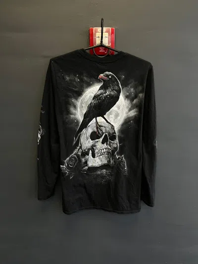 Pre-owned Vintage Y2k Spiral Skull Tactical Reaper Crow Long Sleeve In Black