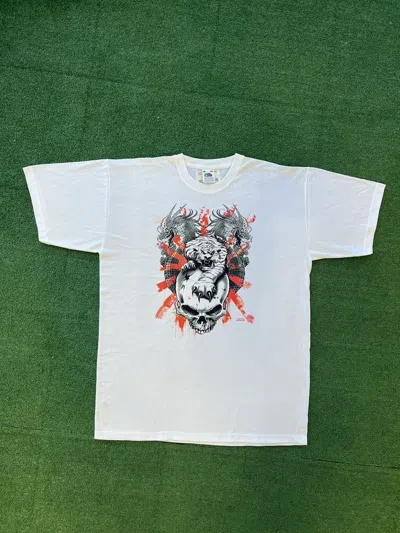 Pre-owned Vintage Y2k Tattoo Dragon Tiger Skull Ed Hardy Style Tee In White