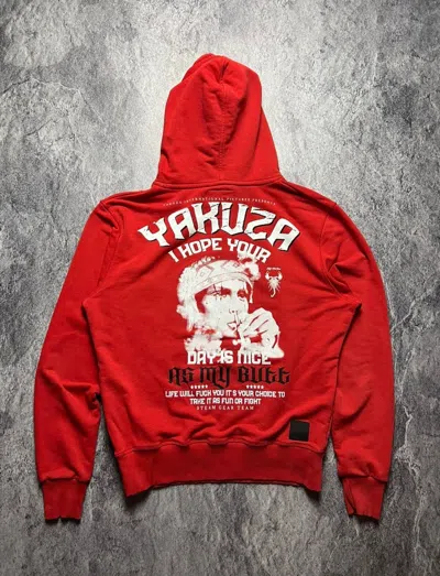 Pre-owned Vintage Y2k Yakuza Adult Humor Absurd Drugs Japan Style Hoodie In Red
