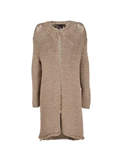 Pre-owned Vintage Zip-up Chunky-knit Sweater In Neutral