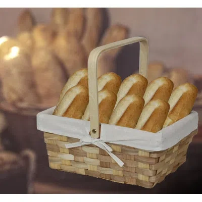Vintiquewise 12 Inch Rectangular Woodchip Picnic Basket Lined With White Fabric
