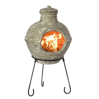 Vintiquewise Beige Outdoor Clay Chiminea Barbecue Firepit Accent Design Charcoal Burning Fire Pit With Sturdy Met