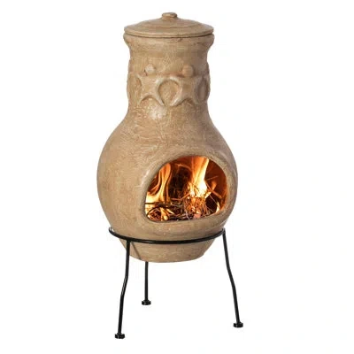 Vintiquewise Beige Outdoor Clay Chiminea Outdoor Fireplace Maya Design Charcoal Burning Fire Pit With Sturdy Meta In Brown