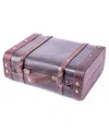Vintiquewise Decorative Wooden Leather Suitcase In Brown