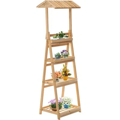 Vintiquewise Multi-functional Wooden Shelf Plant Stand, Storage Rack And Bookcase For Indoor And Covered Outdoor 