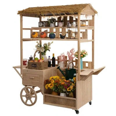 Vintiquewise Versatile Multi-tier Shelves Wooden Rolling Cart - Perfect For Festival, Event Stand, Food Tasting T In Beige