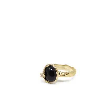 Vintouch Italy Women's Black Ad Astra Gold-plated Onyx Ring