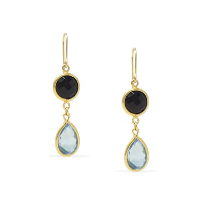 Vintouch Italy Women's Black / Blue / Gold Amalfi Onyx & Blue Topaz Earrings In Multi