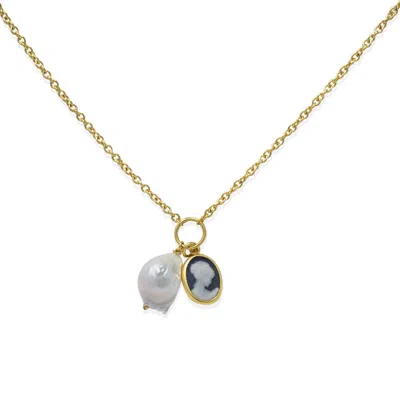 Vintouch Italy Women's Black Cameo With A Pearl Necklace