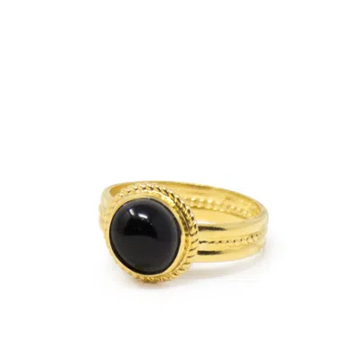 Vintouch Italy Women's Black / Gold Fascetta Gold-plated Mini Onyx Ring In Multi