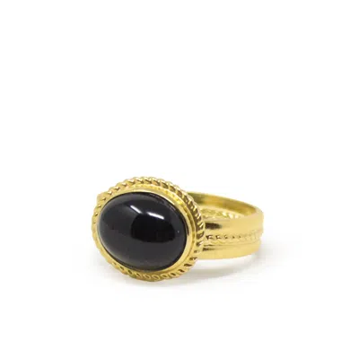 Vintouch Italy Women's Black / Gold Fascetta Gold-plated Onyx Ring In Multi