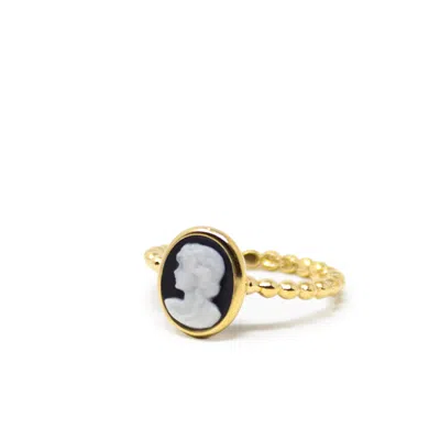 Vintouch Italy Women's Black / Gold Ginevra Black Mini Cameo Stacking Ring In Multi