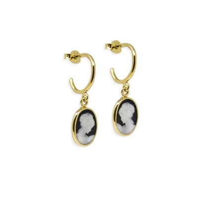 Vintouch Italy Women's Black / Gold Gold-plated Black Mini Cameo Hoop Earrings In Multi