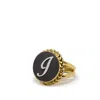 Vintouch Italy Women's Black / Gold Gold Vermeil Black Cameo Ring Initial I In Multi