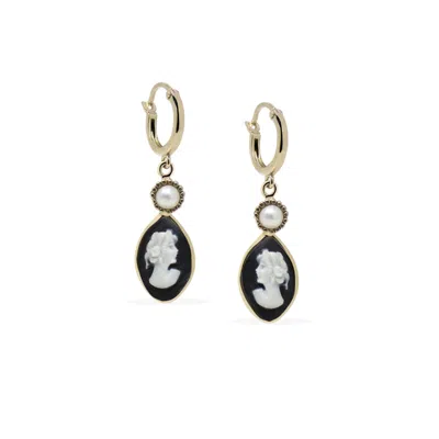 Vintouch Italy Women's Black / Gold Isabella Gold-plated Black Cameo Hoop Earrings In Multi